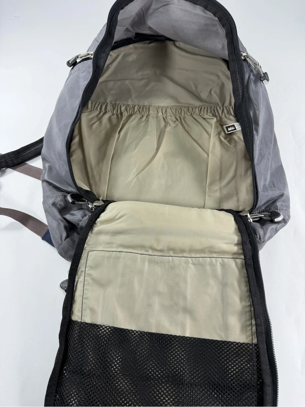 Vintage Y2K REI Multi Compartment Backpack Blue Gray Hiking Travel Daypack